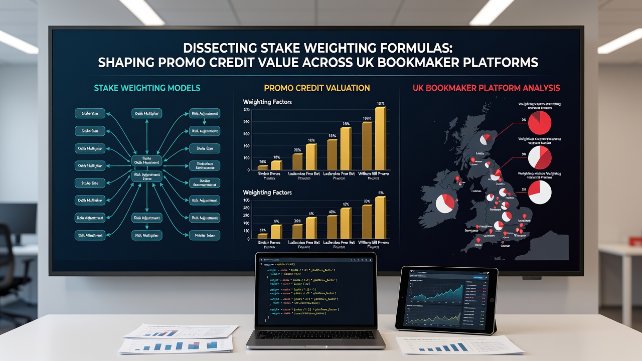 Comparison chart of promo credit clearing times under different stake weighting formulas used by UK bookmakers